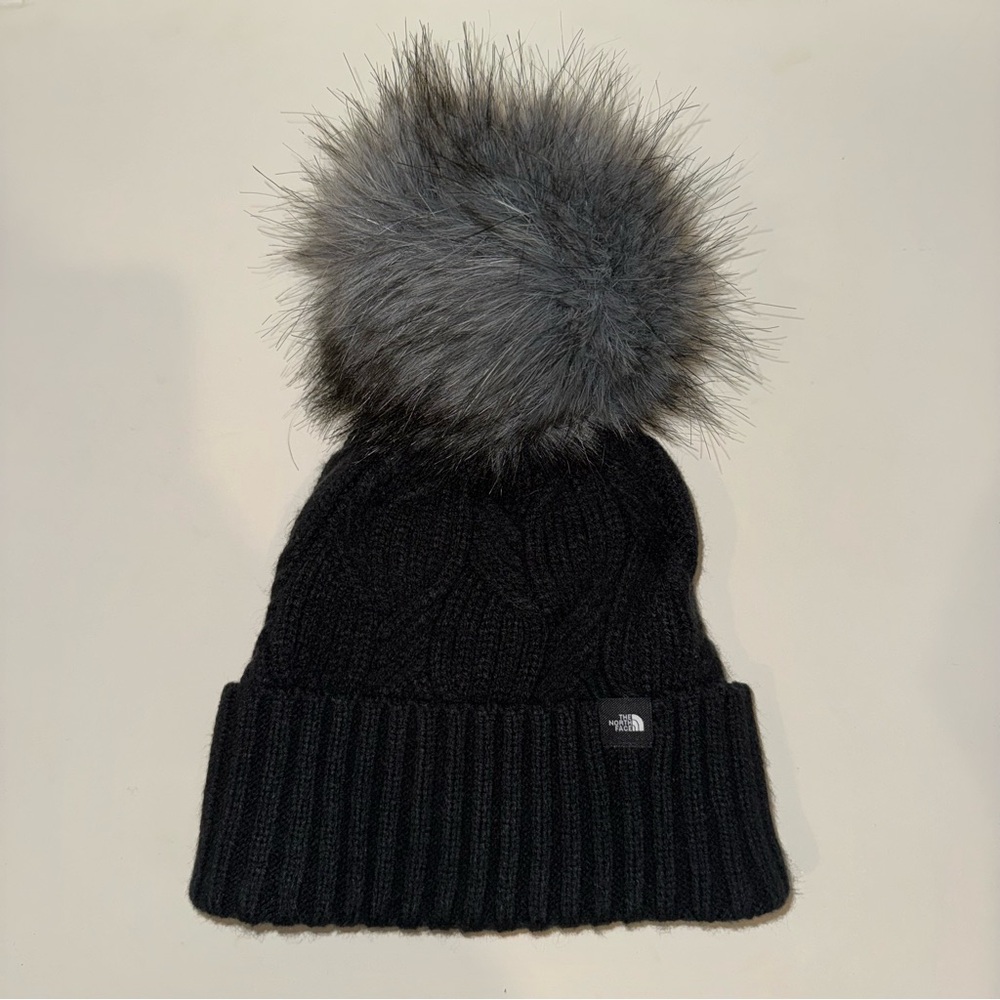 Women The North Face Black Beanie with Gray Pom